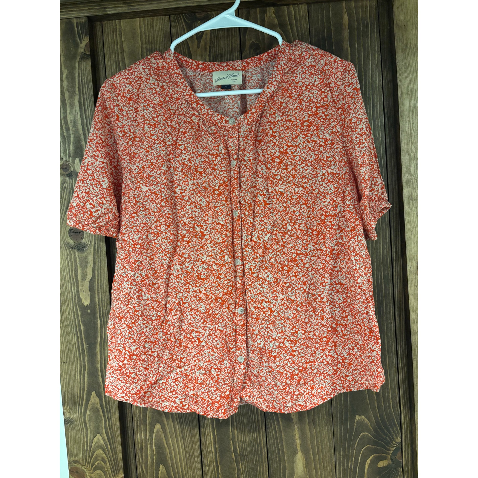 Universal Thread Floral Button Down Short Sleeve Blouse Xl